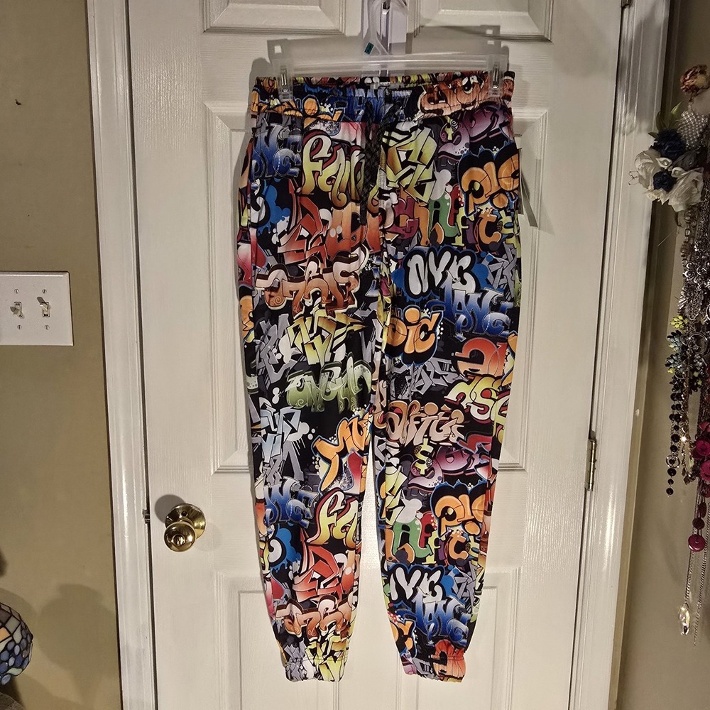 Fresh Prints of Bel Air Jogger‎ Pants Mens Medium Black Colorful Graphic Print